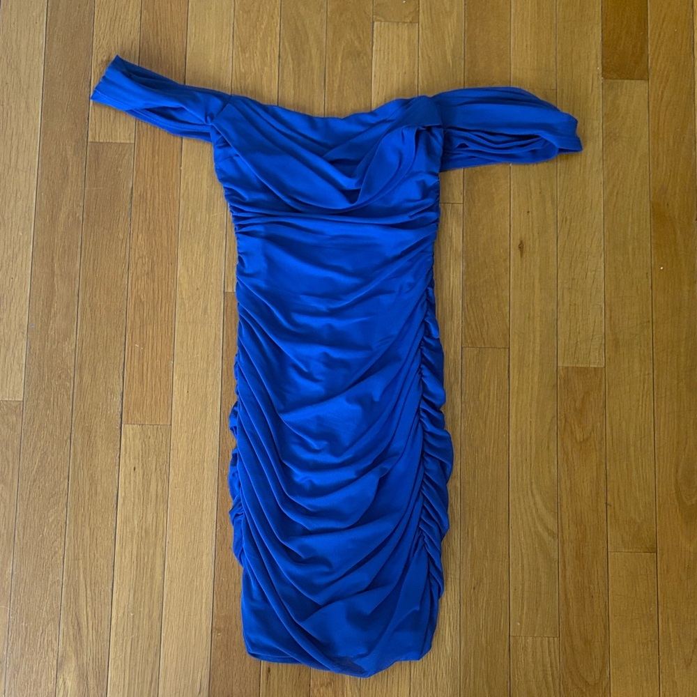Hello Molly Royal Blue Off-Shoulder Mini Dress